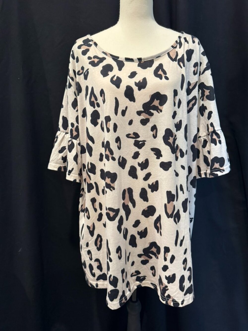 Beige Leopard-Print Tunic Top, Size XL